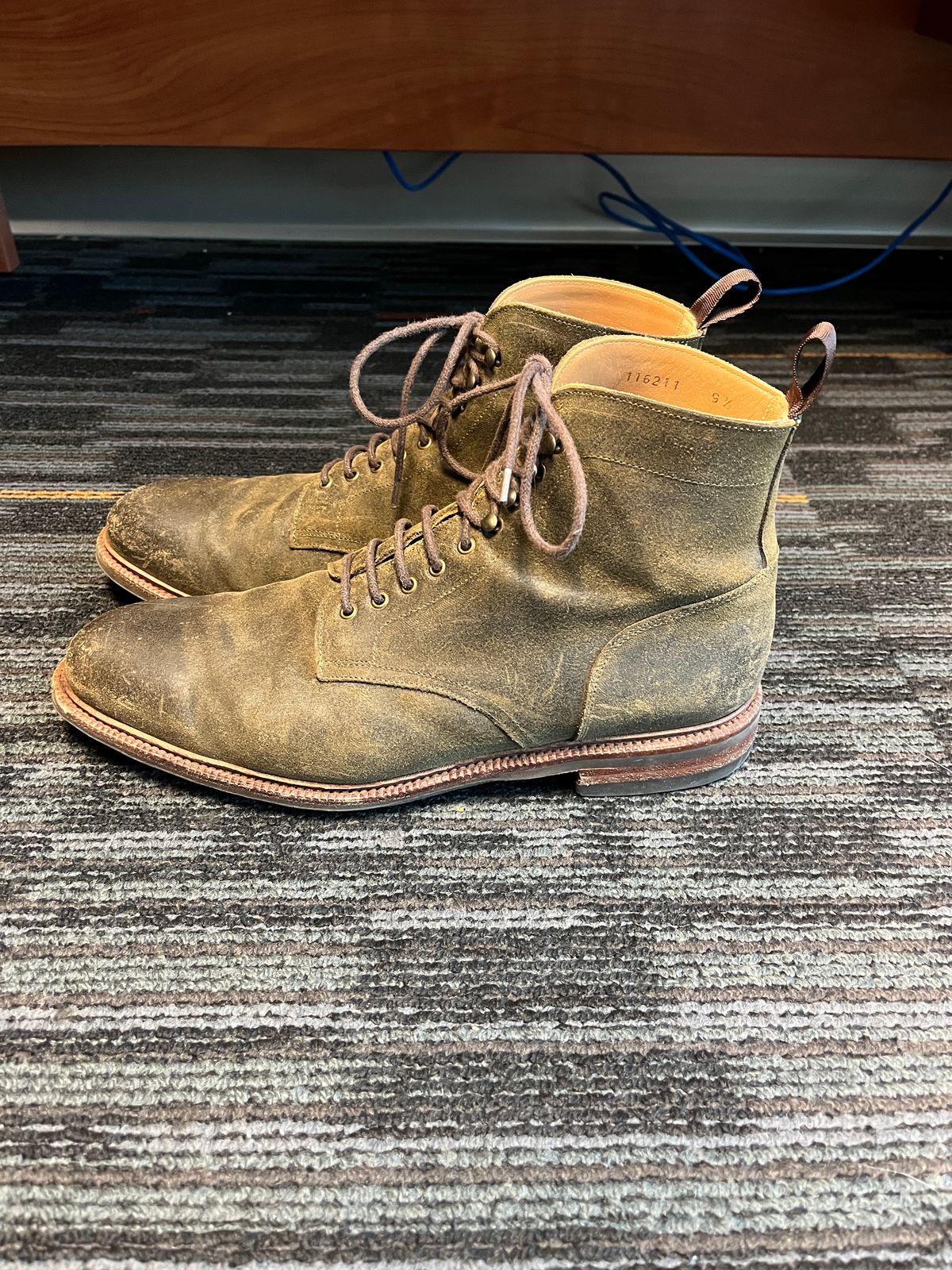 Photo by mjones15 on January 5, 2024 of the Meermin Service Boot in C.F. Stead Leaf Green Waxy Commander Suede.