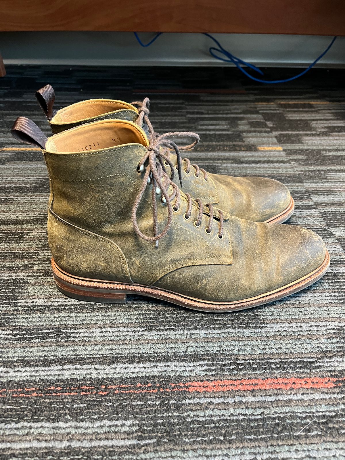 Photo by mjones15 on January 5, 2024 of the Meermin Service Boot in C.F. Stead Leaf Green Waxy Commander Suede.