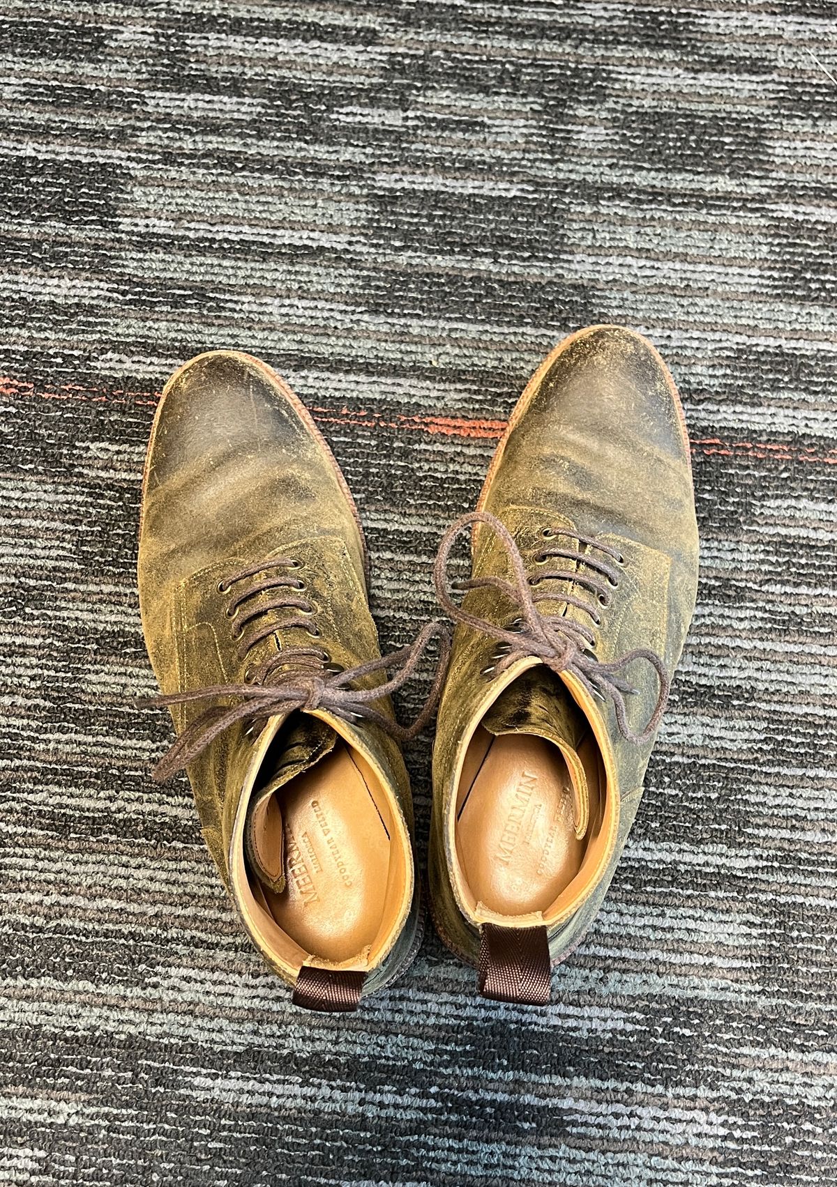 Photo by mjones15 on January 5, 2024 of the Meermin Service Boot in C.F. Stead Leaf Green Waxy Commander Suede.