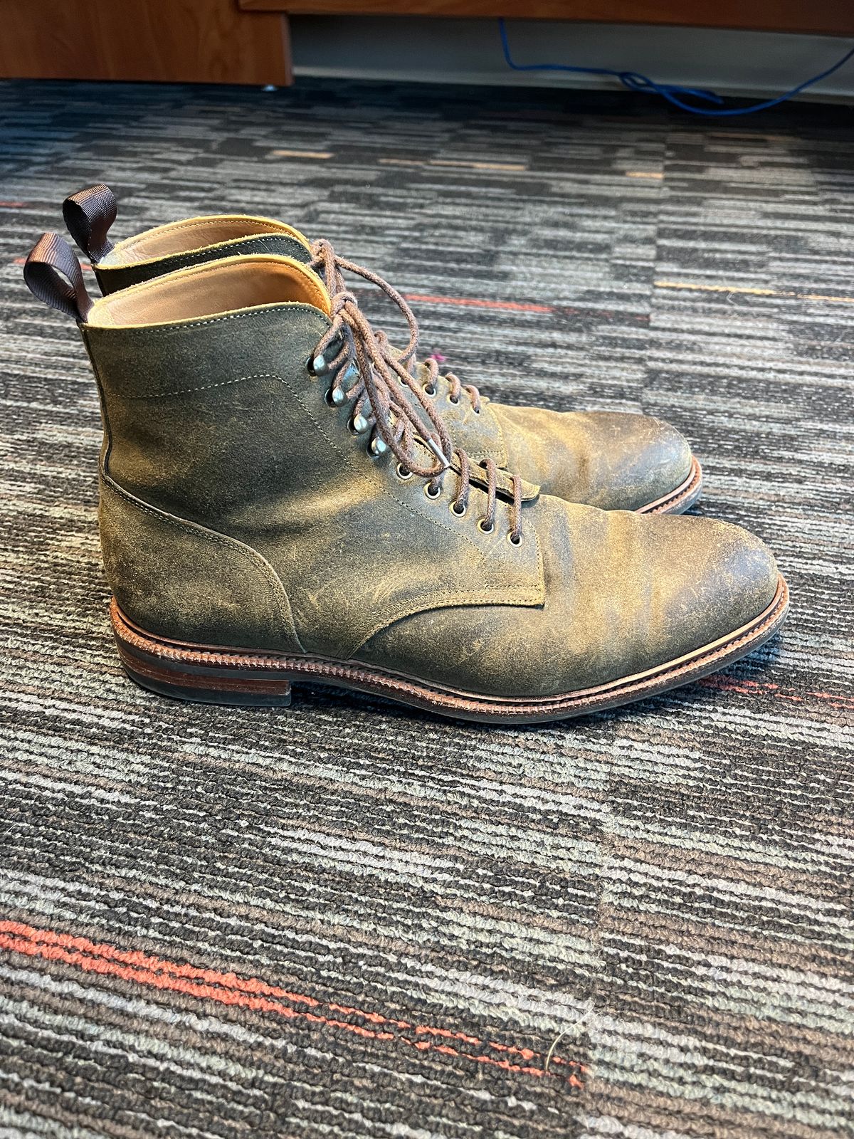 Photo by mjones15 on February 5, 2024 of the Meermin Service Boot in C.F. Stead Leaf Green Waxy Commander Suede.