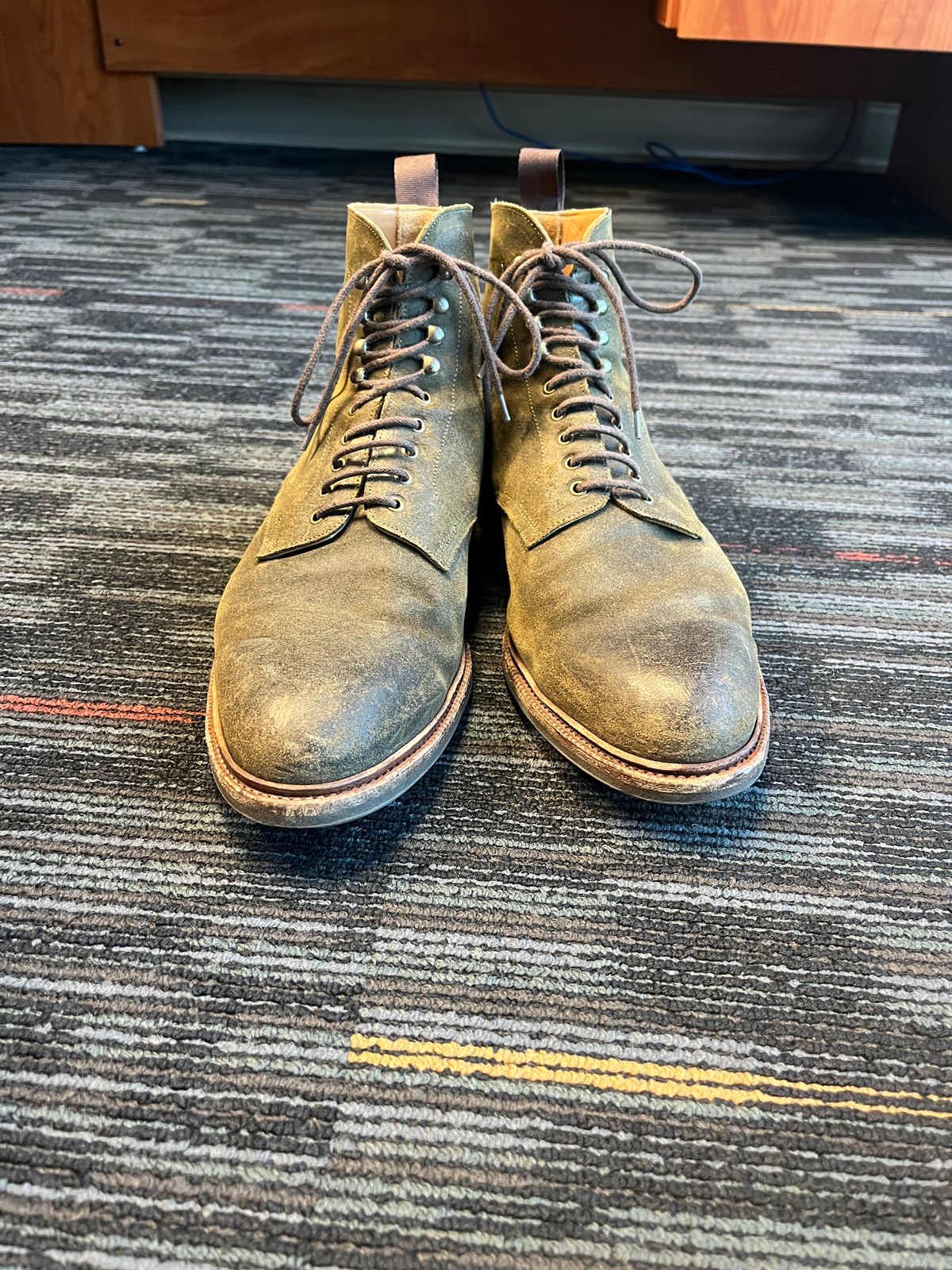 Photo by mjones15 on April 5, 2024 of the Meermin Service Boot in C.F. Stead Leaf Green Waxy Commander Suede.