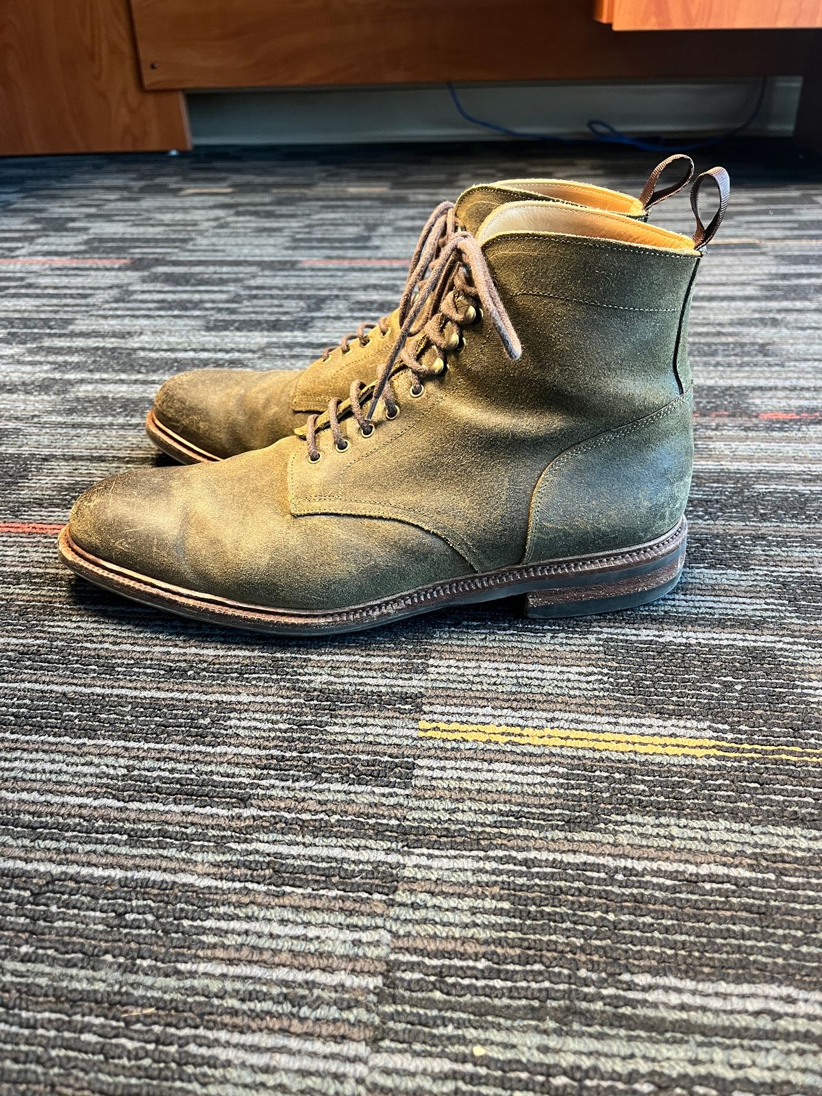 Photo by mjones15 on April 5, 2024 of the Meermin Service Boot in C.F. Stead Leaf Green Waxy Commander Suede.