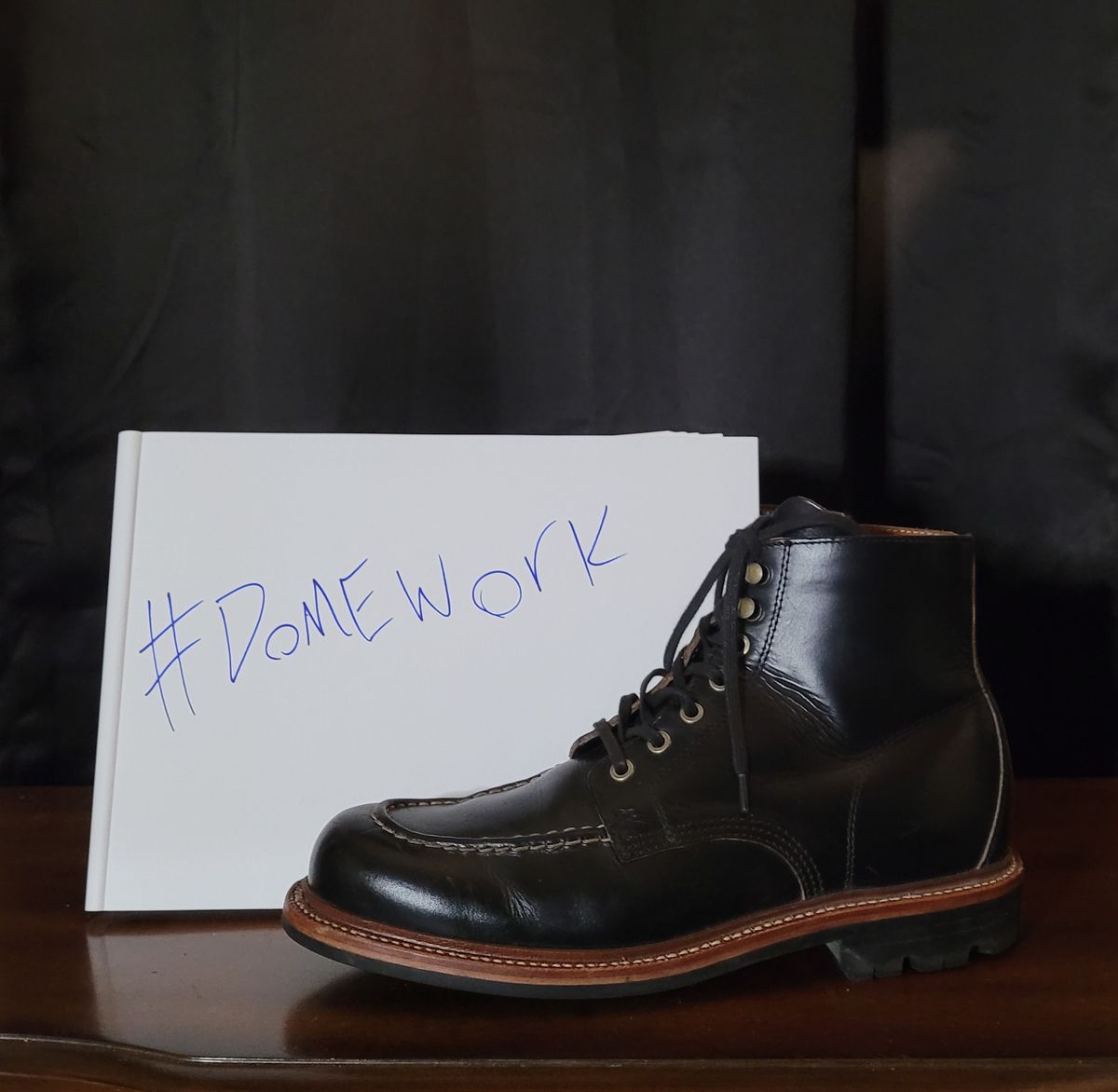 Photo by papavic on November 2, 2022 of the Grant Stone Brass Boot in Horween Black Chromexcel.