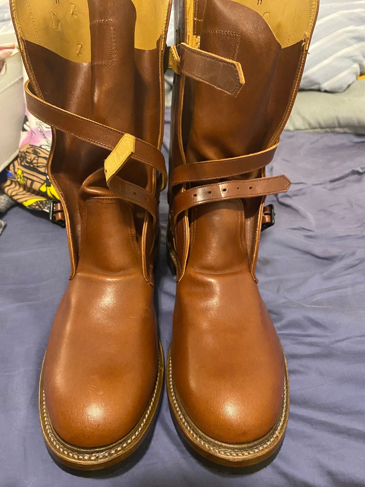 Photo by Bootbastard2 on October 6, 2023 of the Eastman Leather Tanker Boots in Russet Brown Horsehide.