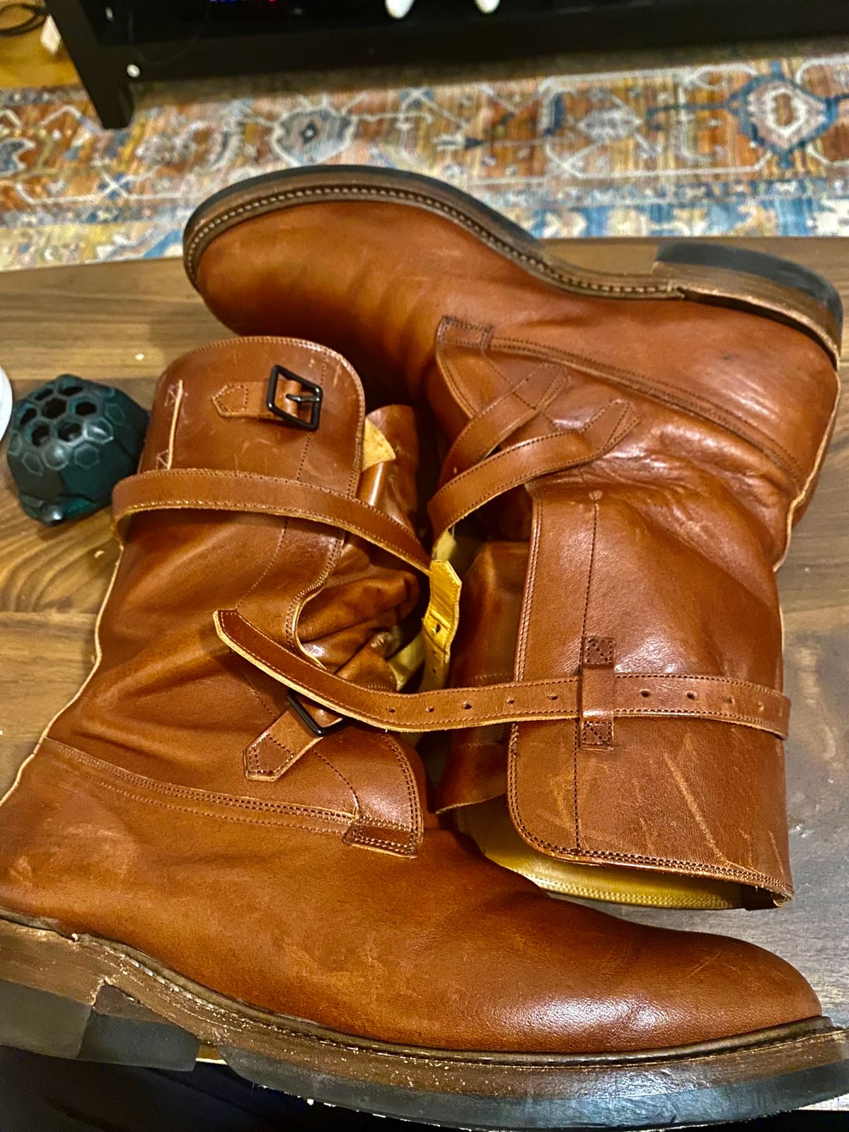 Photo by Bootbastard2 on November 7, 2023 of the Eastman Leather Tanker Boots in Russet Brown Horsehide.