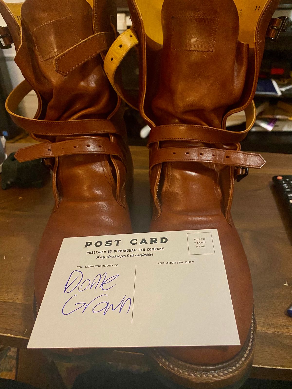 Photo by Bootbastard2 on November 7, 2023 of the Eastman Leather Tanker Boots in Russet Brown Horsehide.
