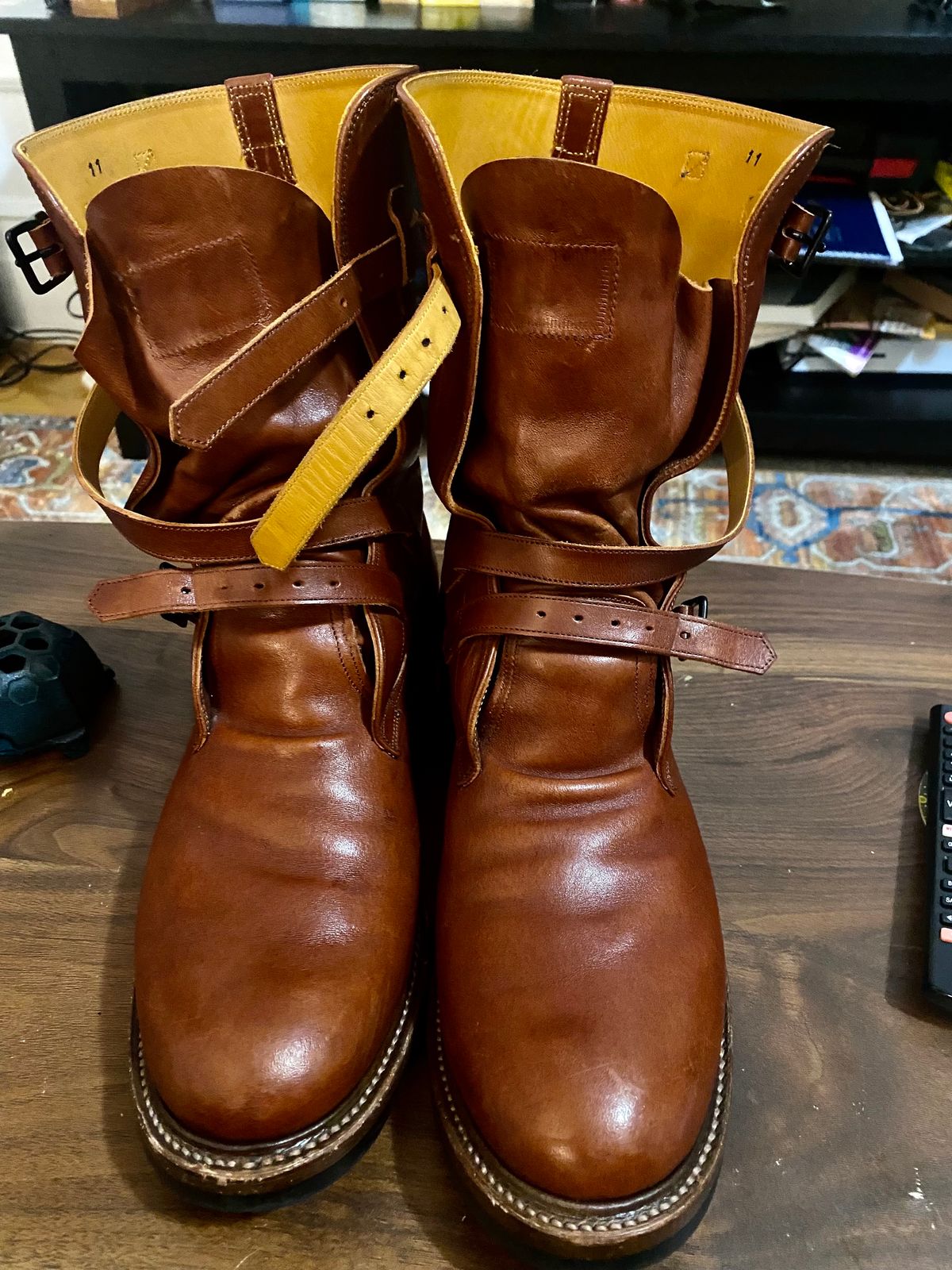 Photo by Bootbastard2 on November 7, 2023 of the Eastman Leather Tanker Boots in Russet Brown Horsehide.