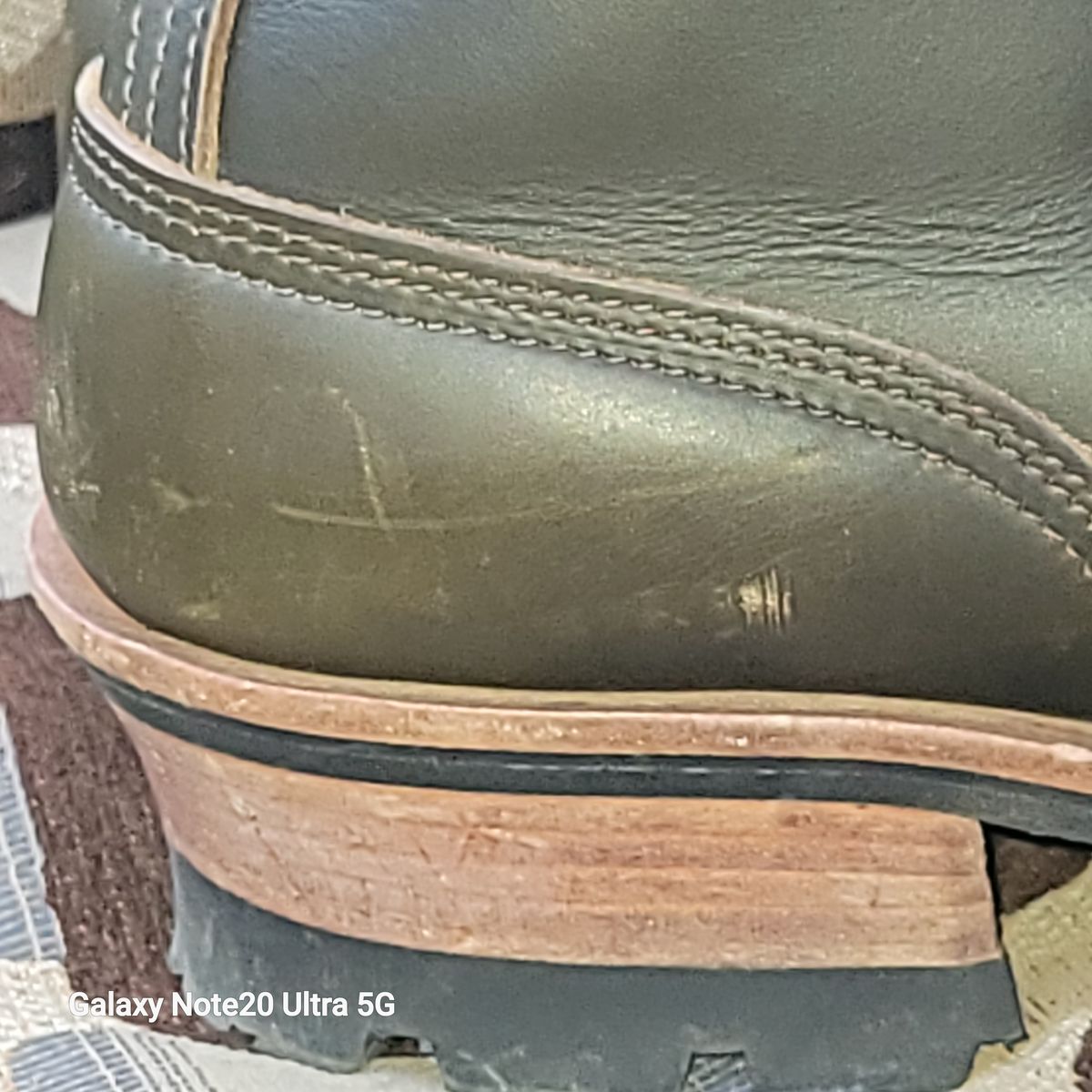 Photo by BigfootWilly on November 3, 2024 of the Nicks Handmade Boots Urban Logger in Shackelton Greener Pastures.