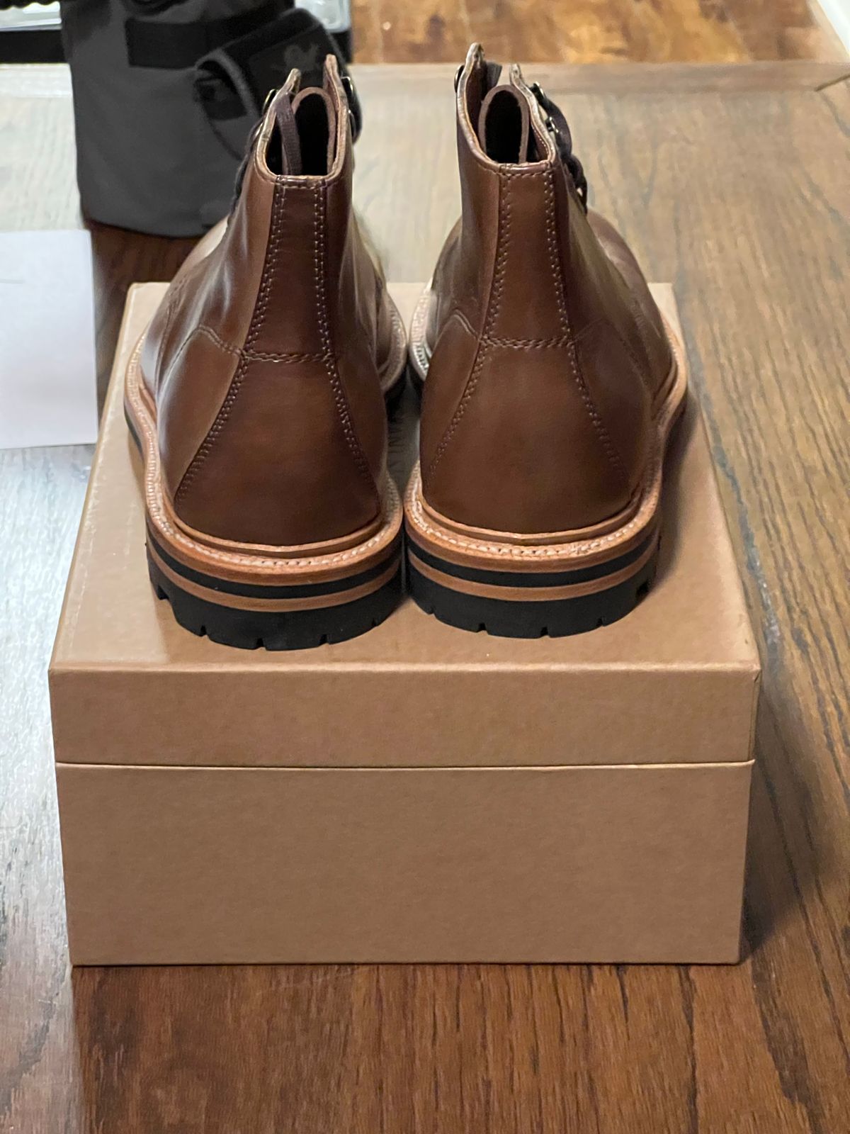 Photo by thepugilist on November 4, 2022 of the Grant Stone Brass Boot in Horween Dune Chromexcel.