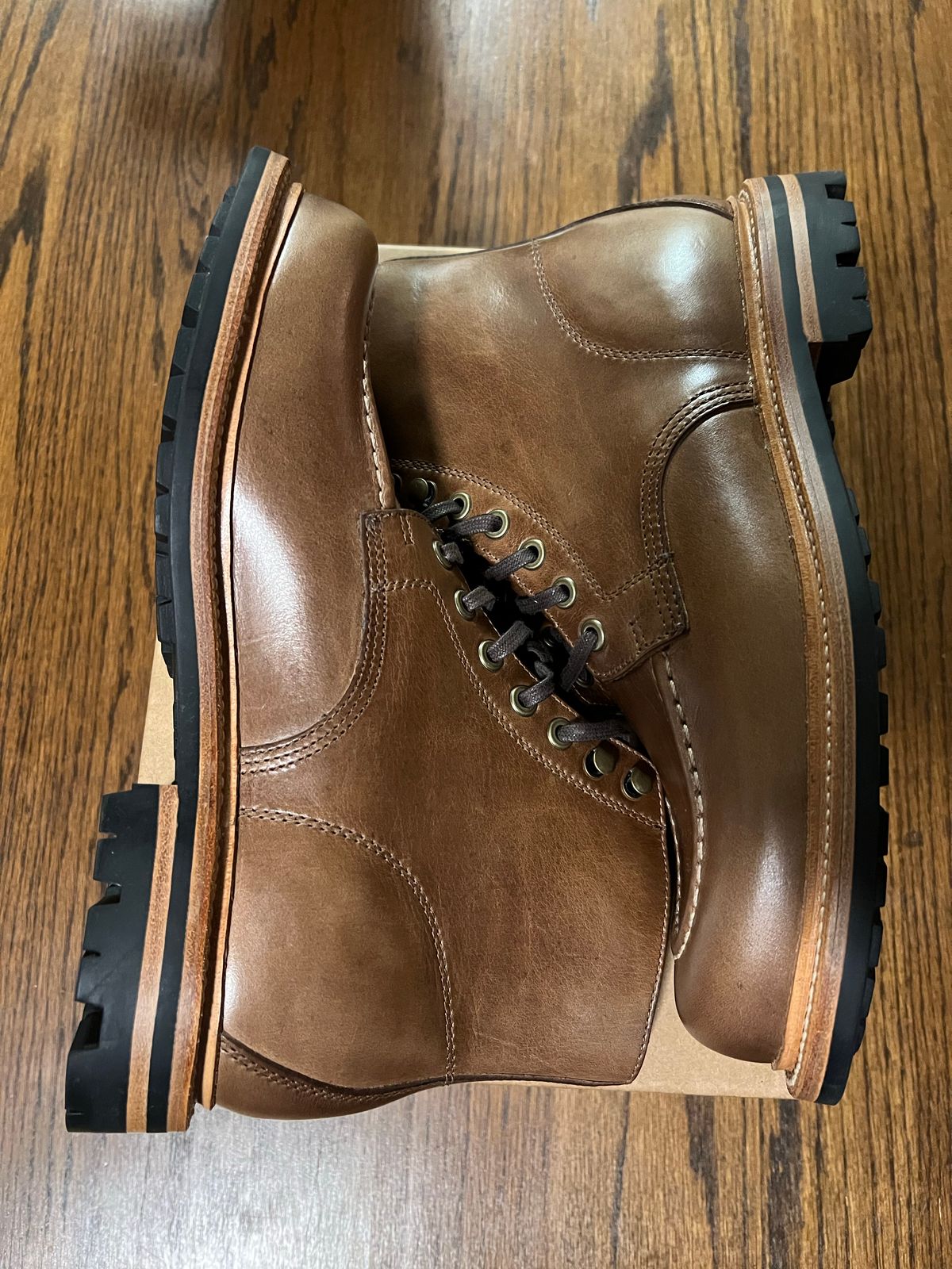 Photo by thepugilist on November 4, 2022 of the Grant Stone Brass Boot in Horween Dune Chromexcel.