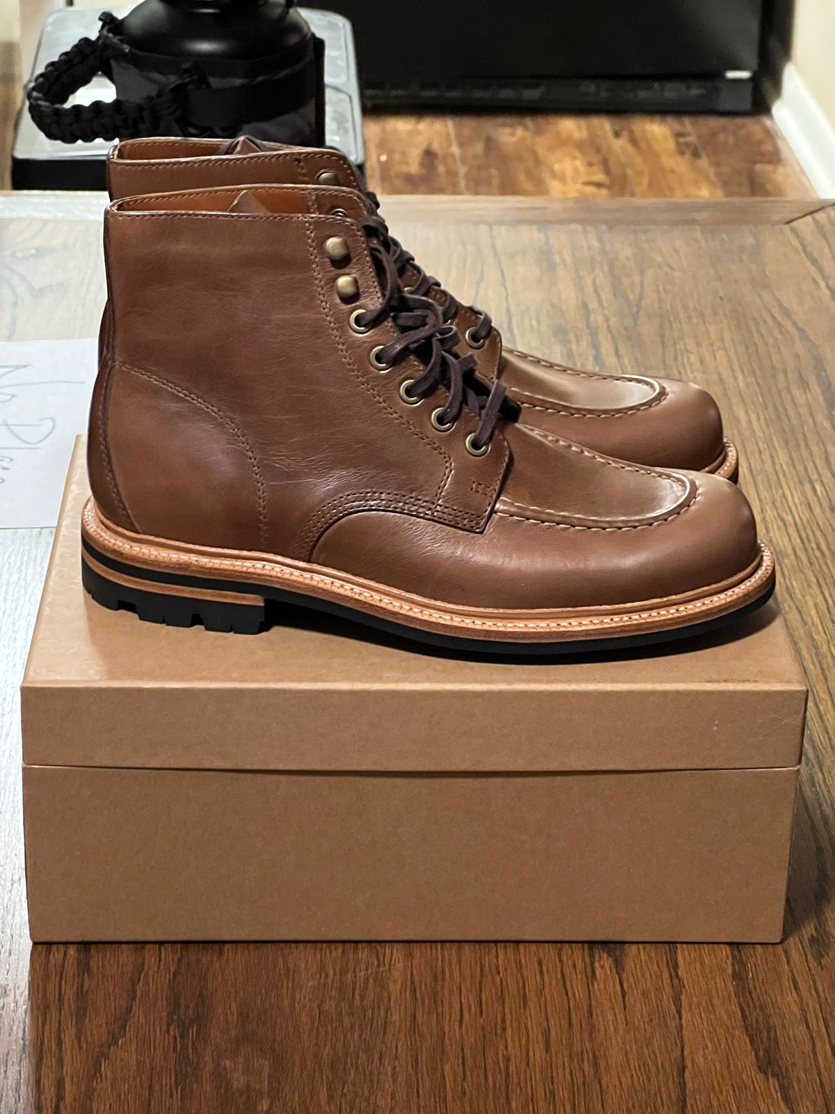 Photo by thepugilist on November 4, 2022 of the Grant Stone Brass Boot in Horween Dune Chromexcel.