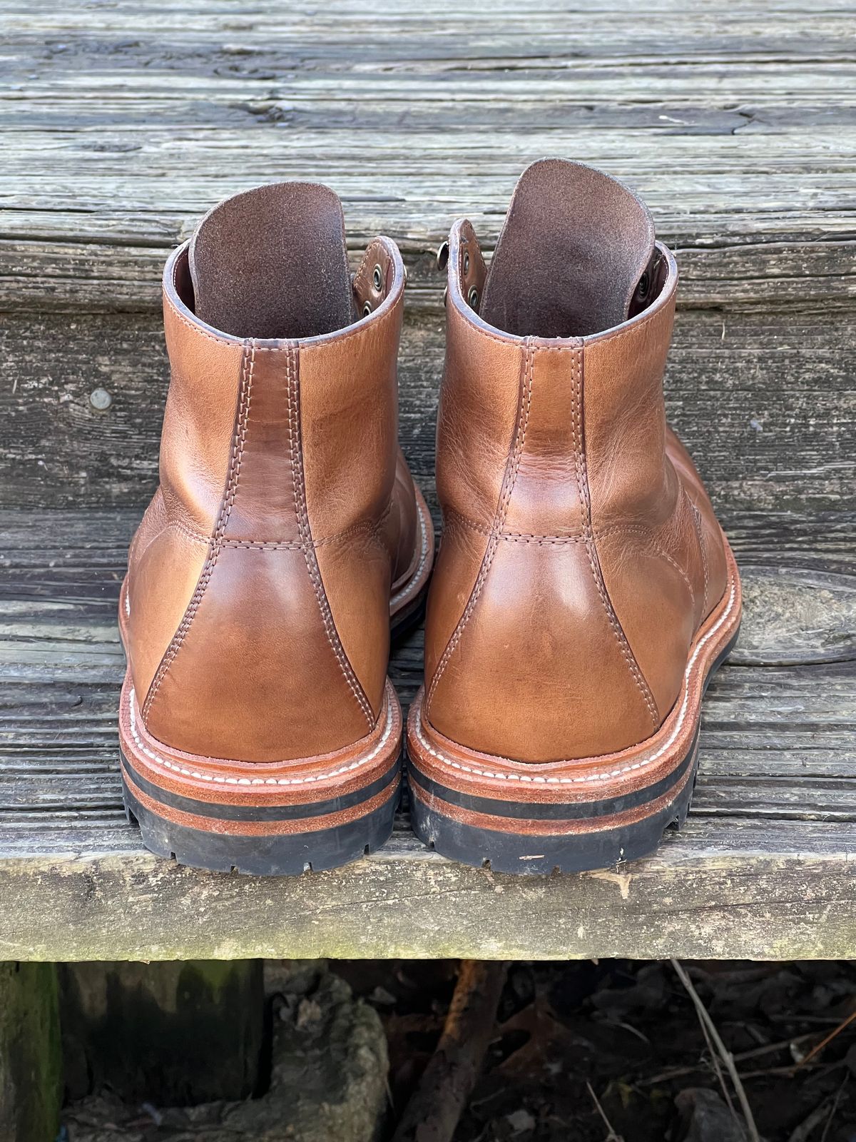 Photo by thepugilist on January 4, 2023 of the Grant Stone Brass Boot in Horween Dune Chromexcel.
