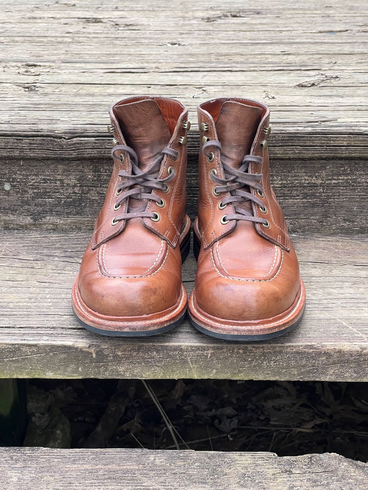 Photo by thepugilist on March 1, 2023 of the Grant Stone Brass Boot in Horween Dune Chromexcel.