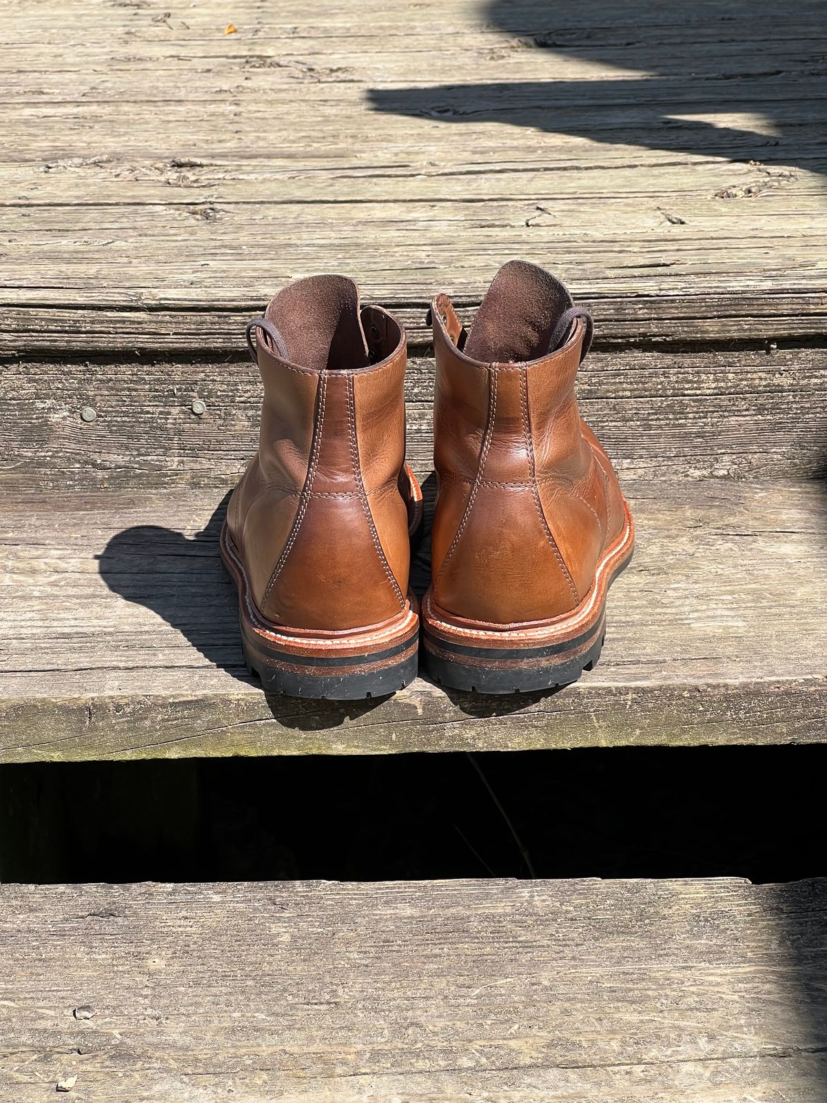 Photo by thepugilist on April 2, 2023 of the Grant Stone Brass Boot in Horween Dune Chromexcel.