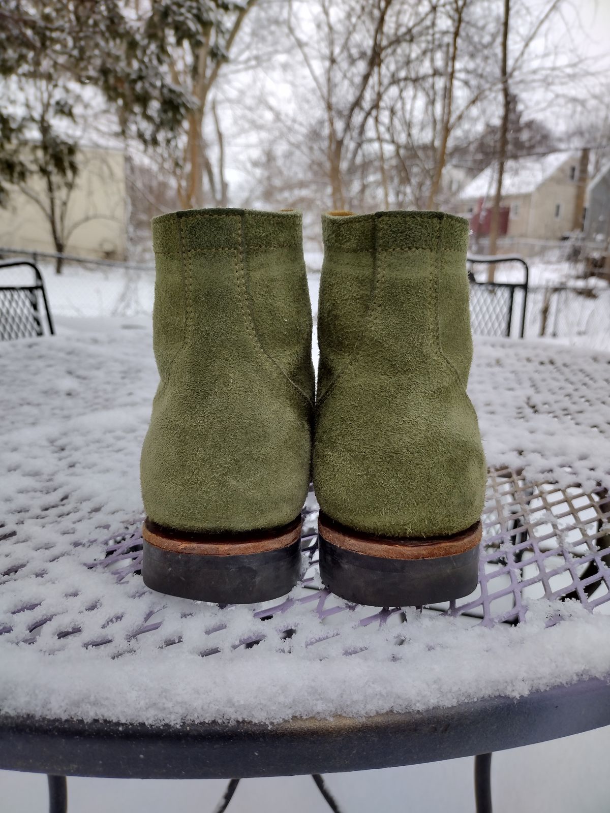Photo by BenCh0074 on February 2, 2026 of the Oldspeed MFG Service Boot 6” in Law Tannery Avocado Suede.
