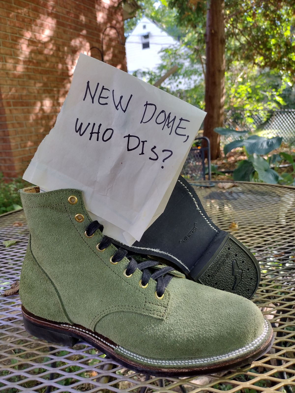 Photo by BenCh0074 on October 1, 2025 of the Oldspeed Service Boot 6” in Law Tannery Avocado Suede.