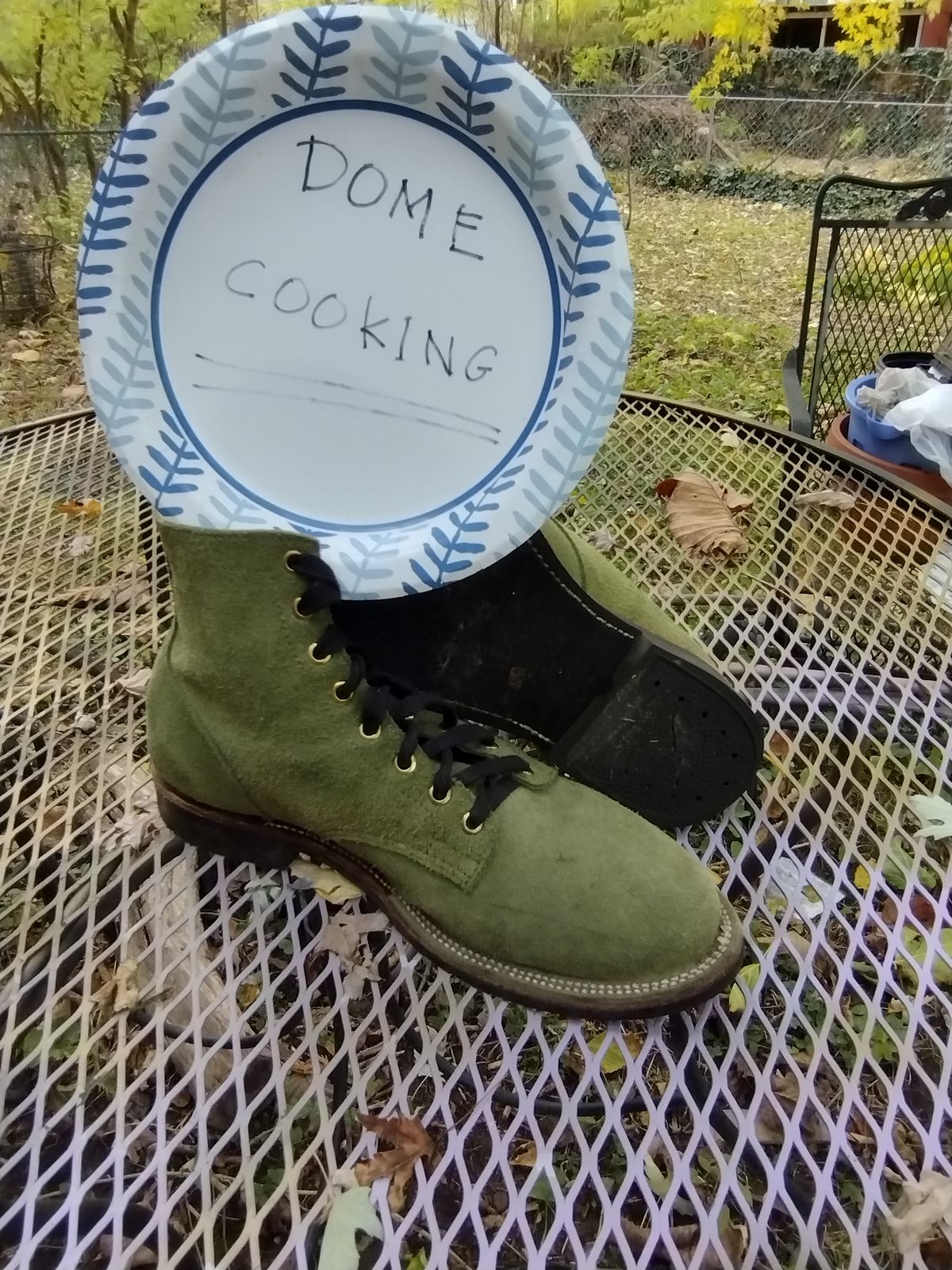 Photo by BenCh0074 on November 1, 2025 of the Oldspeed Service Boot 6” in Law Tannery Avocado Suede.