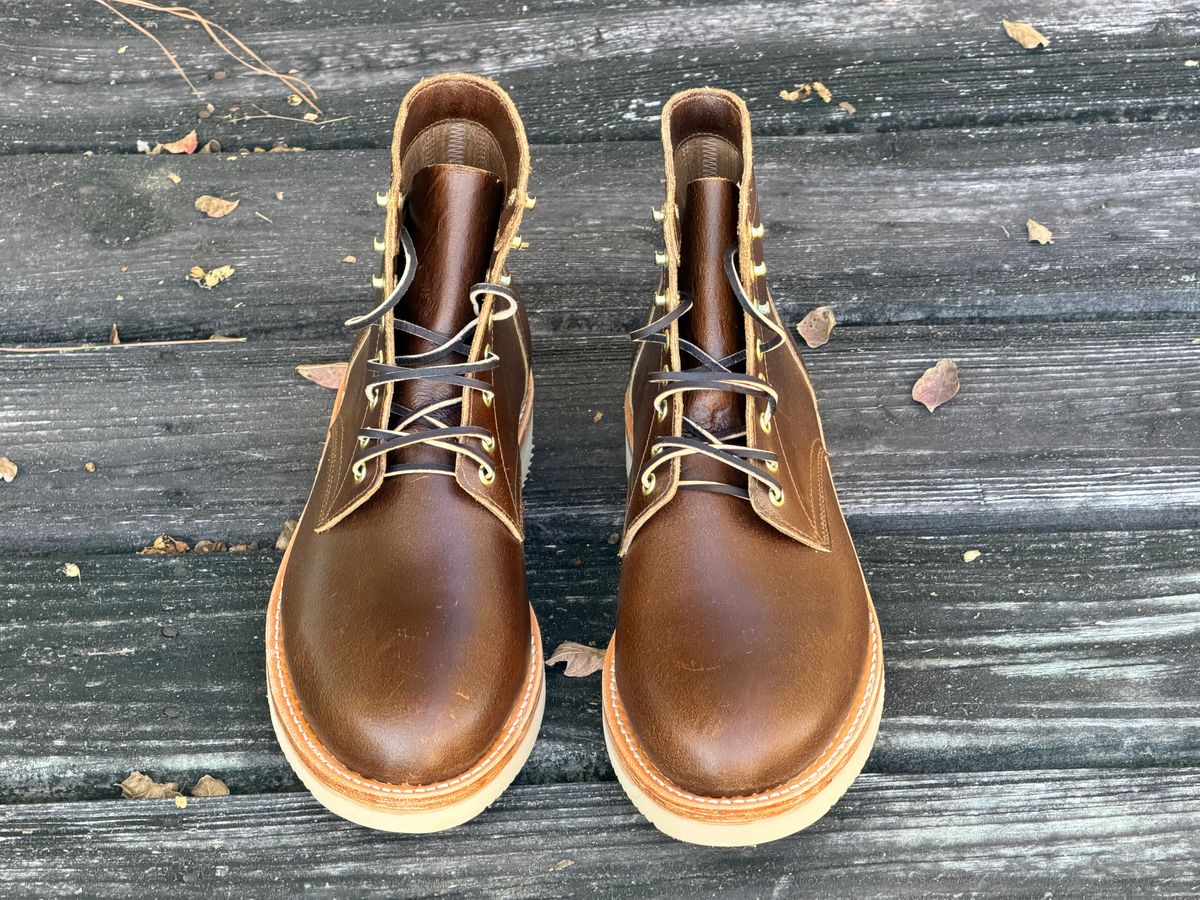 Photo by ShawnParr on September 28, 2025 of the Oak Street Bootmakers Trench Boot in Horween Cinnamon Waxed Flesh.