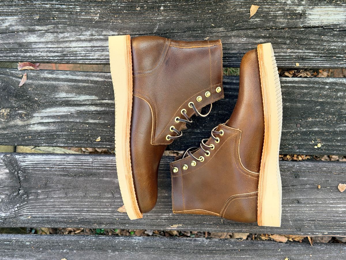 Photo by ShawnParr on September 28, 2025 of the Oak Street Bootmakers Trench Boot in Horween Cinnamon Waxed Flesh.