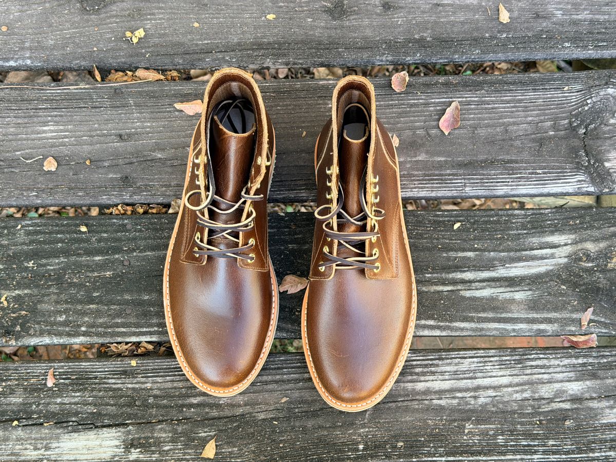 Photo by ShawnParr on September 28, 2025 of the Oak Street Bootmakers Trench Boot in Horween Cinnamon Waxed Flesh.