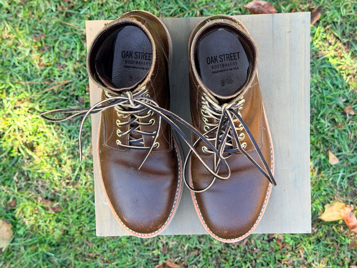 Photo by ShawnParr on November 2, 2025 of the Oak Street Bootmakers Trench Boot in Horween Cinnamon Waxed Flesh.