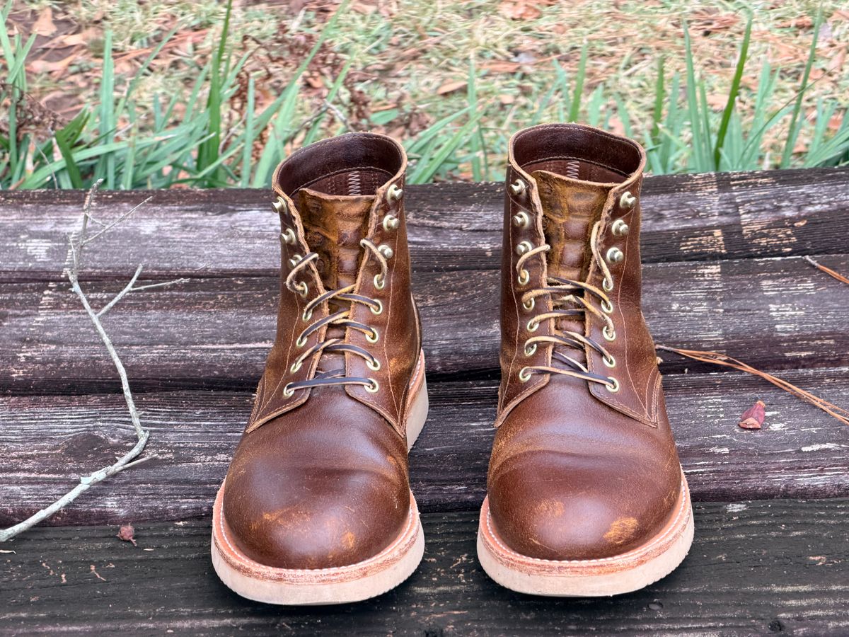 Photo by ShawnParr on December 2, 2025 of the Oak Street Bootmakers Trench Boot in Horween Cinnamon Waxed Flesh.