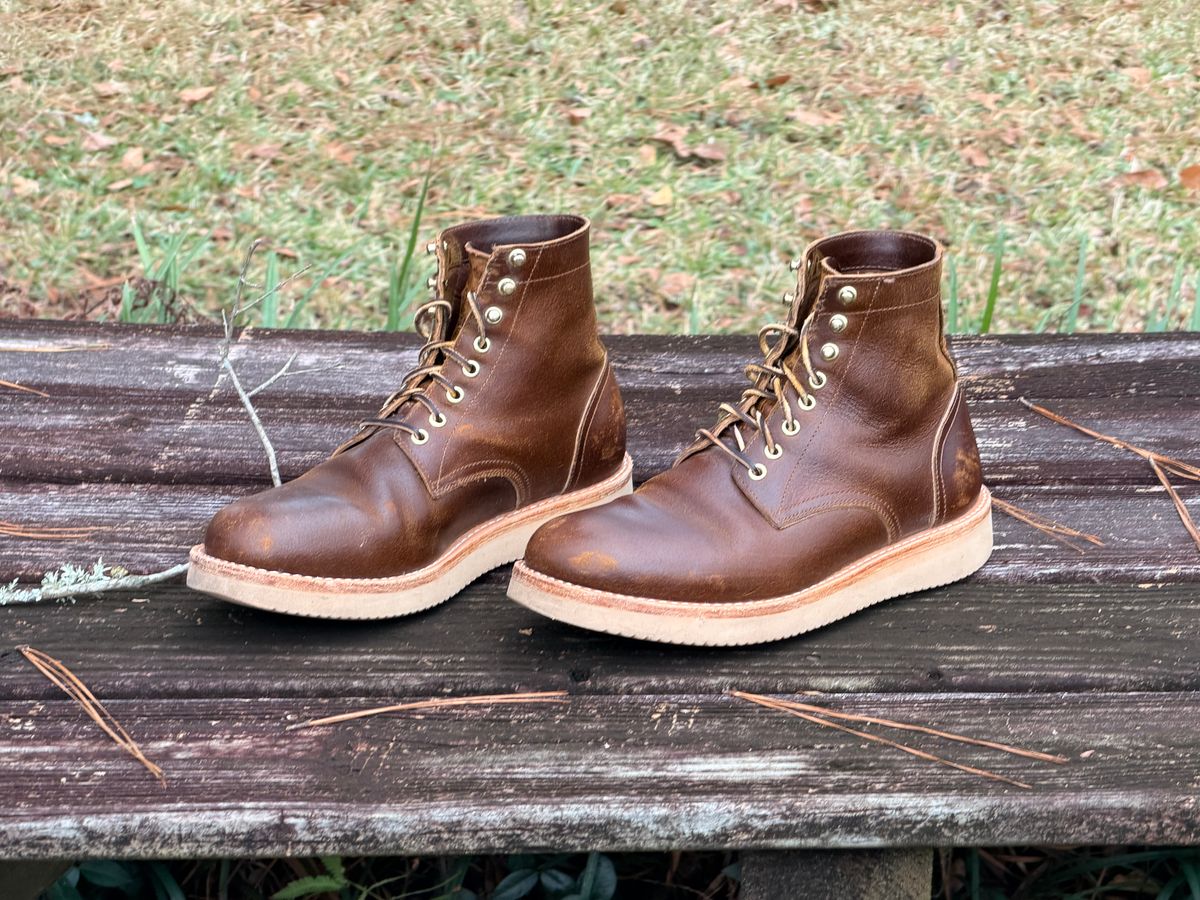Photo by ShawnParr on December 2, 2025 of the Oak Street Bootmakers Trench Boot in Horween Cinnamon Waxed Flesh.