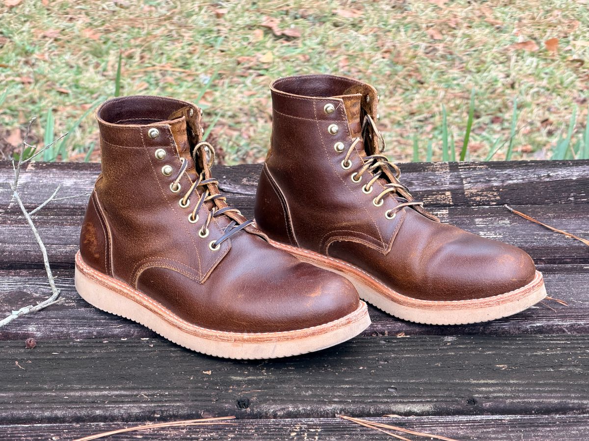 Photo by ShawnParr on December 2, 2025 of the Oak Street Bootmakers Trench Boot in Horween Cinnamon Waxed Flesh.