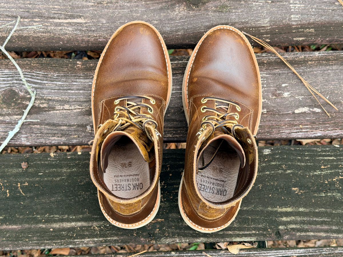 Photo by ShawnParr on December 2, 2025 of the Oak Street Bootmakers Trench Boot in Horween Cinnamon Waxed Flesh.