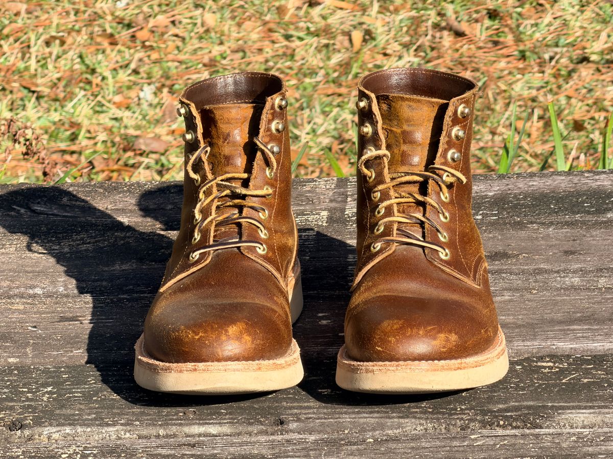 Photo by ShawnParr on January 4, 2026 of the Oak Street Bootmakers Trench Boot in Horween Cinnamon Waxed Flesh.