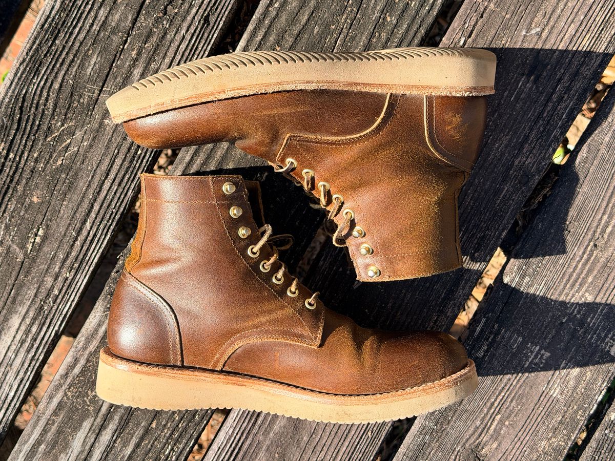 Photo by ShawnParr on January 4, 2026 of the Oak Street Bootmakers Trench Boot in Horween Cinnamon Waxed Flesh.