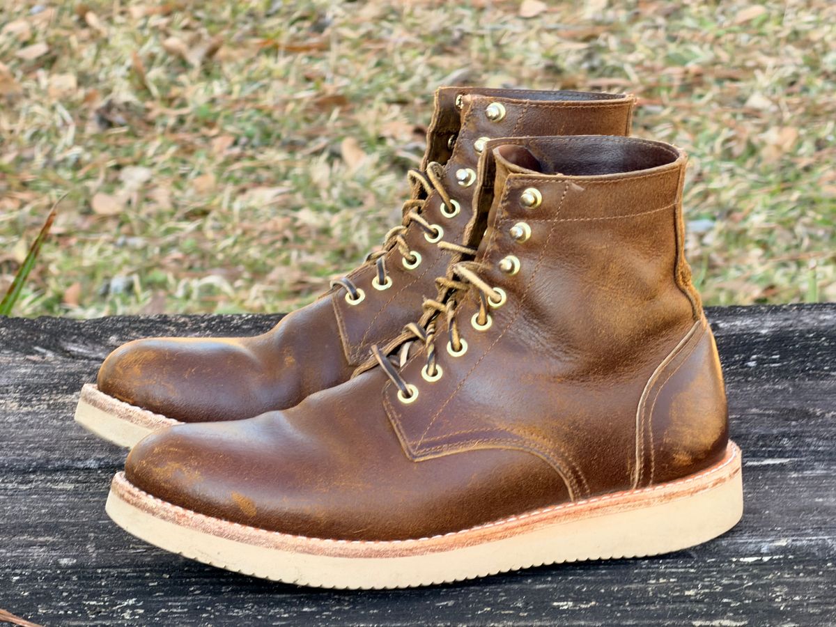 Photo by ShawnParr on February 1, 2026 of the Oak Street Bootmakers Trench Boot in Horween Cinnamon Waxed Flesh.
