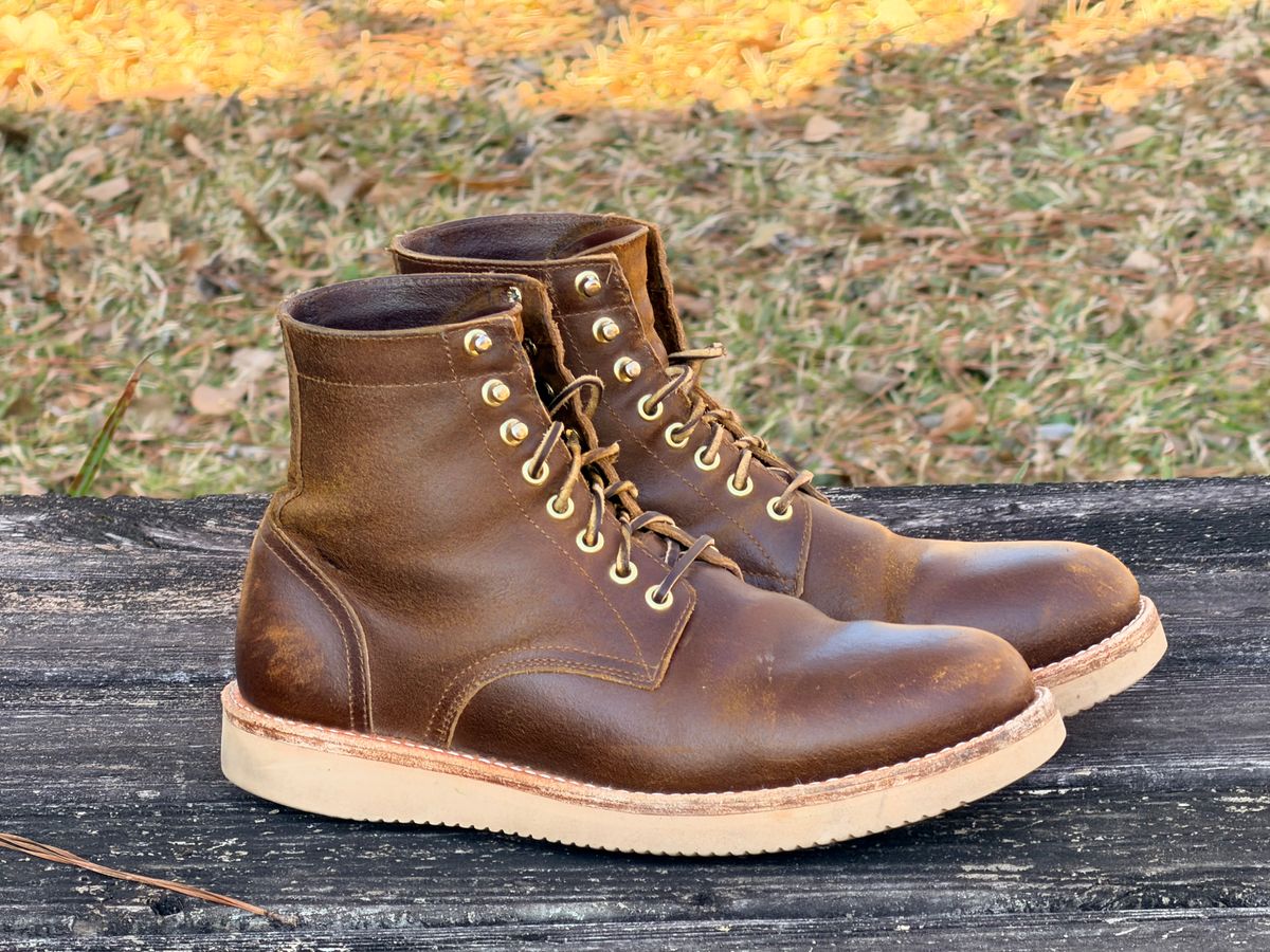 Photo by ShawnParr on February 1, 2026 of the Oak Street Bootmakers Trench Boot in Horween Cinnamon Waxed Flesh.