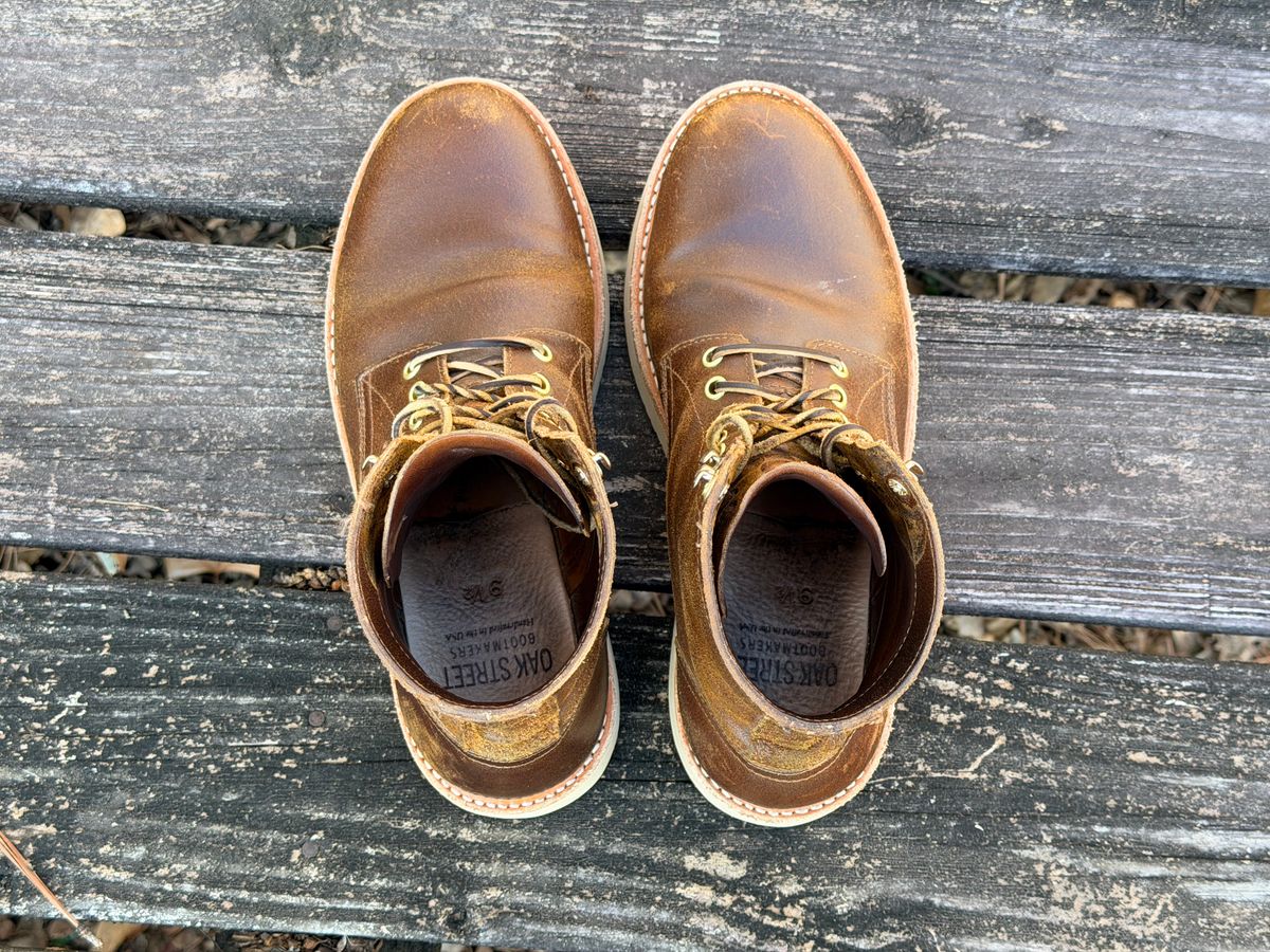 Photo by ShawnParr on February 1, 2026 of the Oak Street Bootmakers Trench Boot in Horween Cinnamon Waxed Flesh.