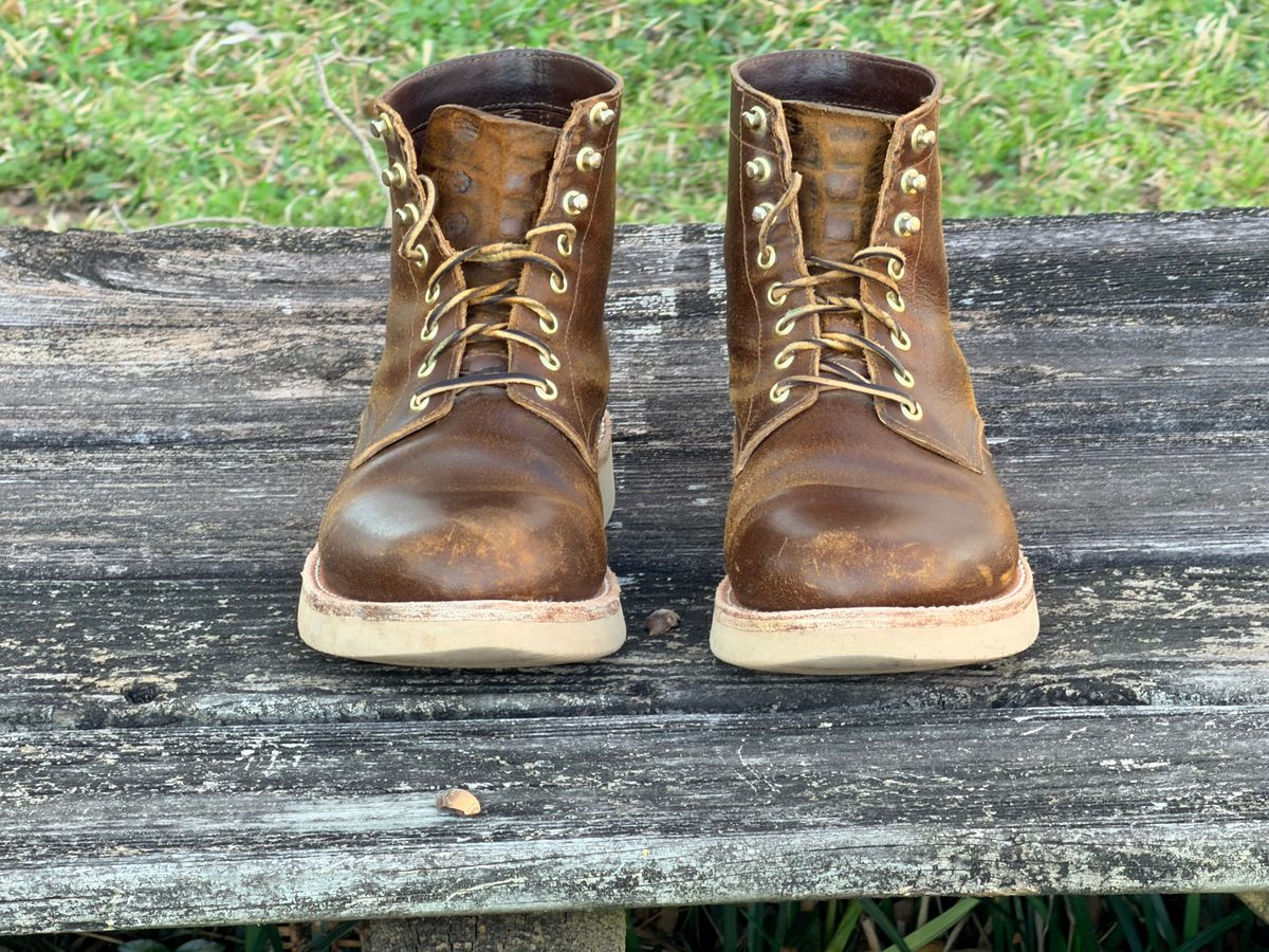 Photo by ShawnParr on March 1, 2026 of the Oak Street Bootmakers Trench Boot in Horween Cinnamon Waxed Flesh.