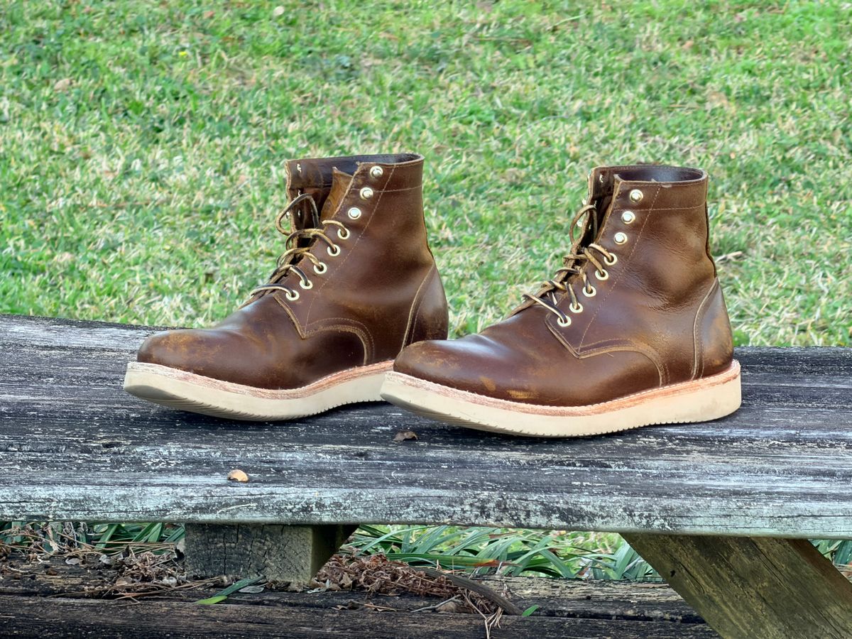 Photo by ShawnParr on March 1, 2026 of the Oak Street Bootmakers Trench Boot in Horween Cinnamon Waxed Flesh.