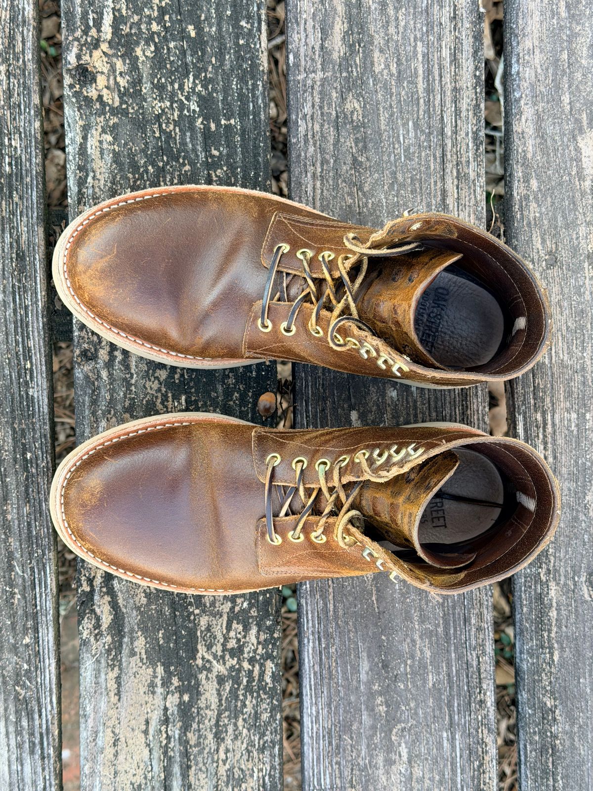 Photo by ShawnParr on March 1, 2026 of the Oak Street Bootmakers Trench Boot in Horween Cinnamon Waxed Flesh.