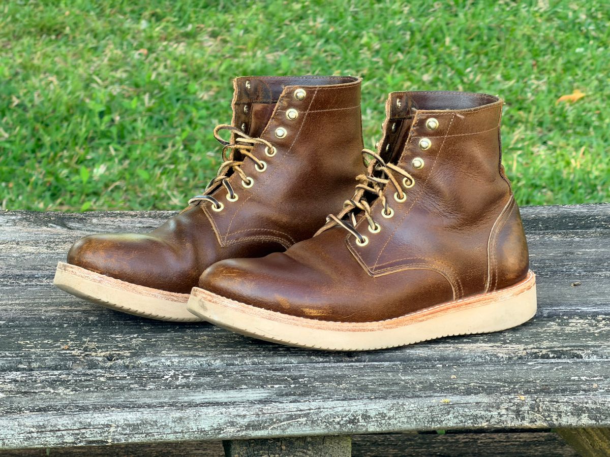 Photo by ShawnParr on March 29, 2026 of the Oak Street Bootmakers Trench Boot in Horween Cinnamon Waxed Flesh.