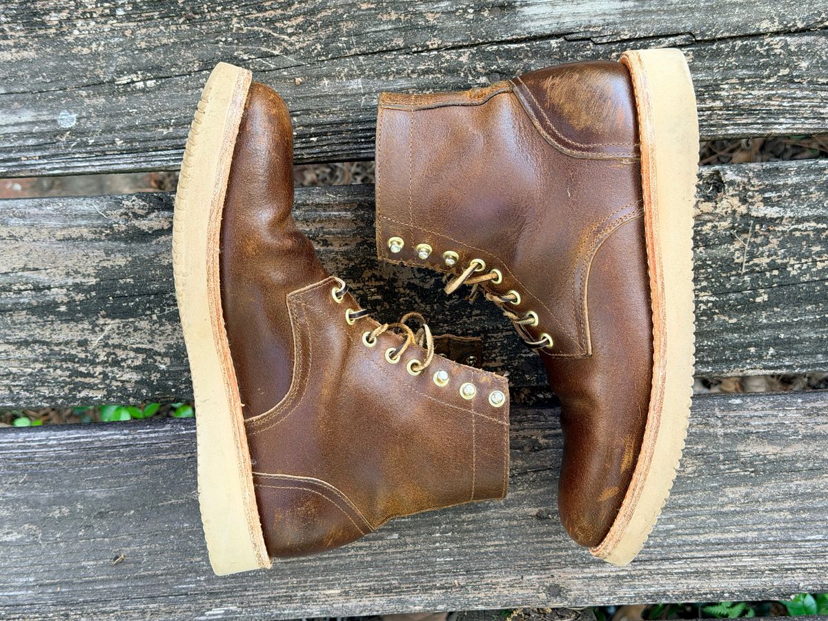 Photo by ShawnParr on March 29, 2026 of the Oak Street Bootmakers Trench Boot in Horween Cinnamon Waxed Flesh.