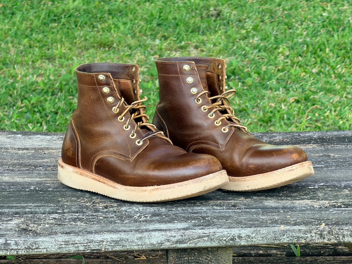 Photo by ShawnParr on March 29, 2026 of the Oak Street Bootmakers Trench Boot in Horween Cinnamon Waxed Flesh.