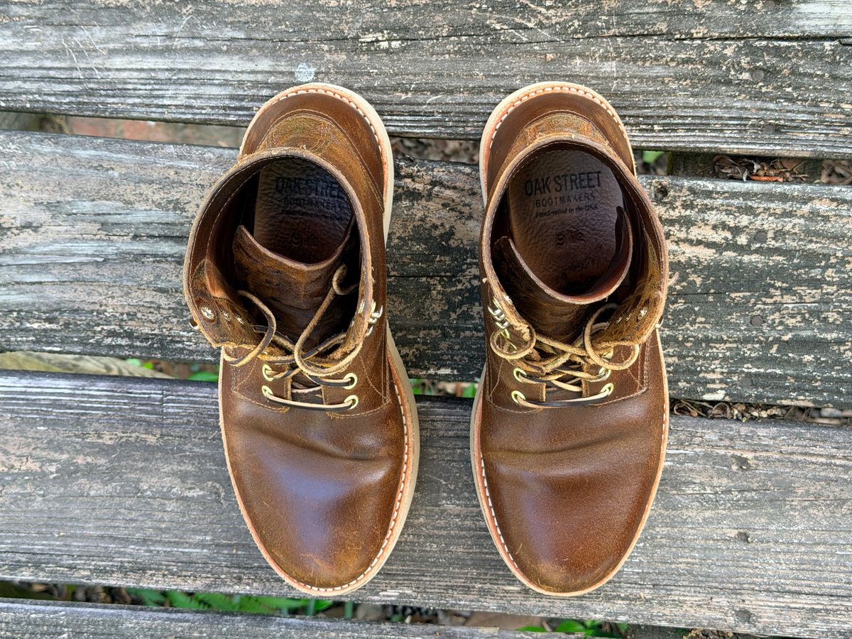 Photo by ShawnParr on March 29, 2026 of the Oak Street Bootmakers Trench Boot in Horween Cinnamon Waxed Flesh.