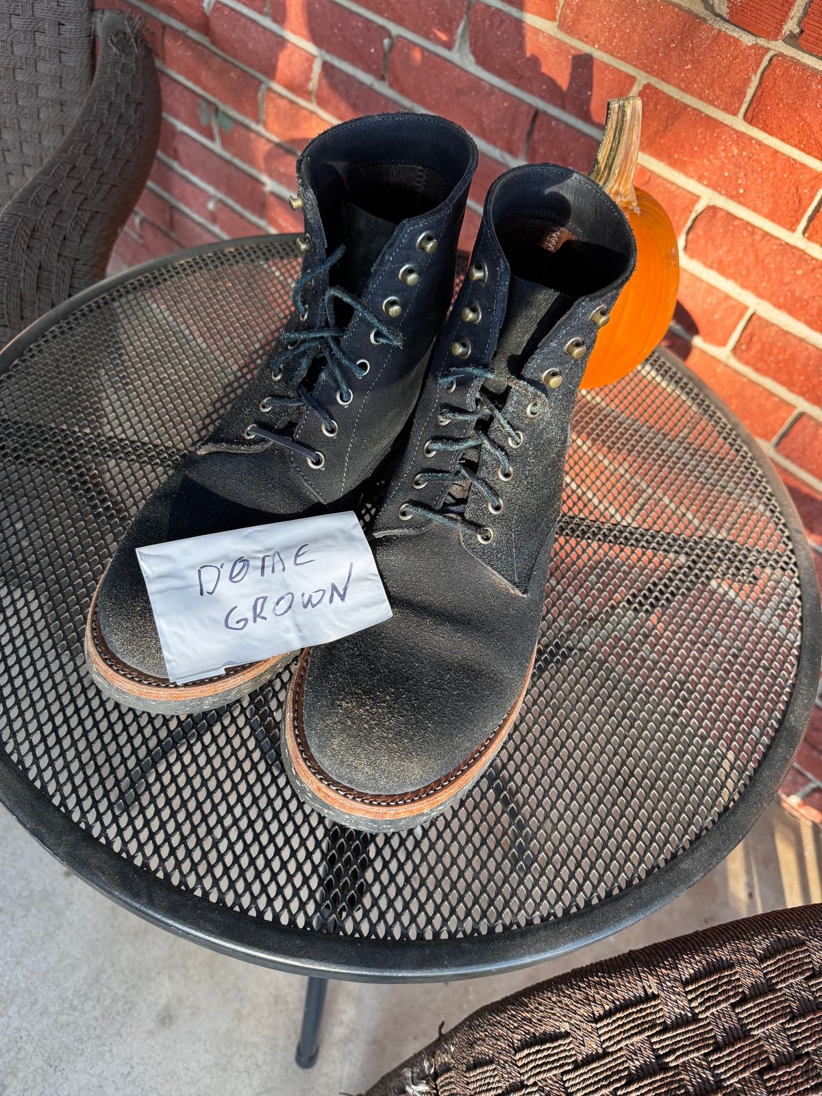Photo by ShawnParr on November 3, 2023 of the Oak Street Bootmakers Trench Boot in Horween Natural Indigo Chromexcel Roughout.