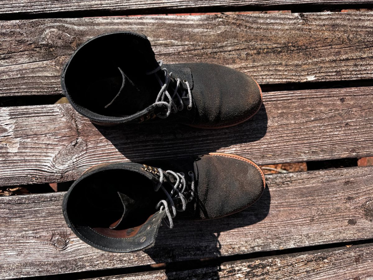 Photo by ShawnParr on March 2, 2024 of the Oak Street Bootmakers Trench Boot in Horween Natural Indigo Chromexcel Roughout.
