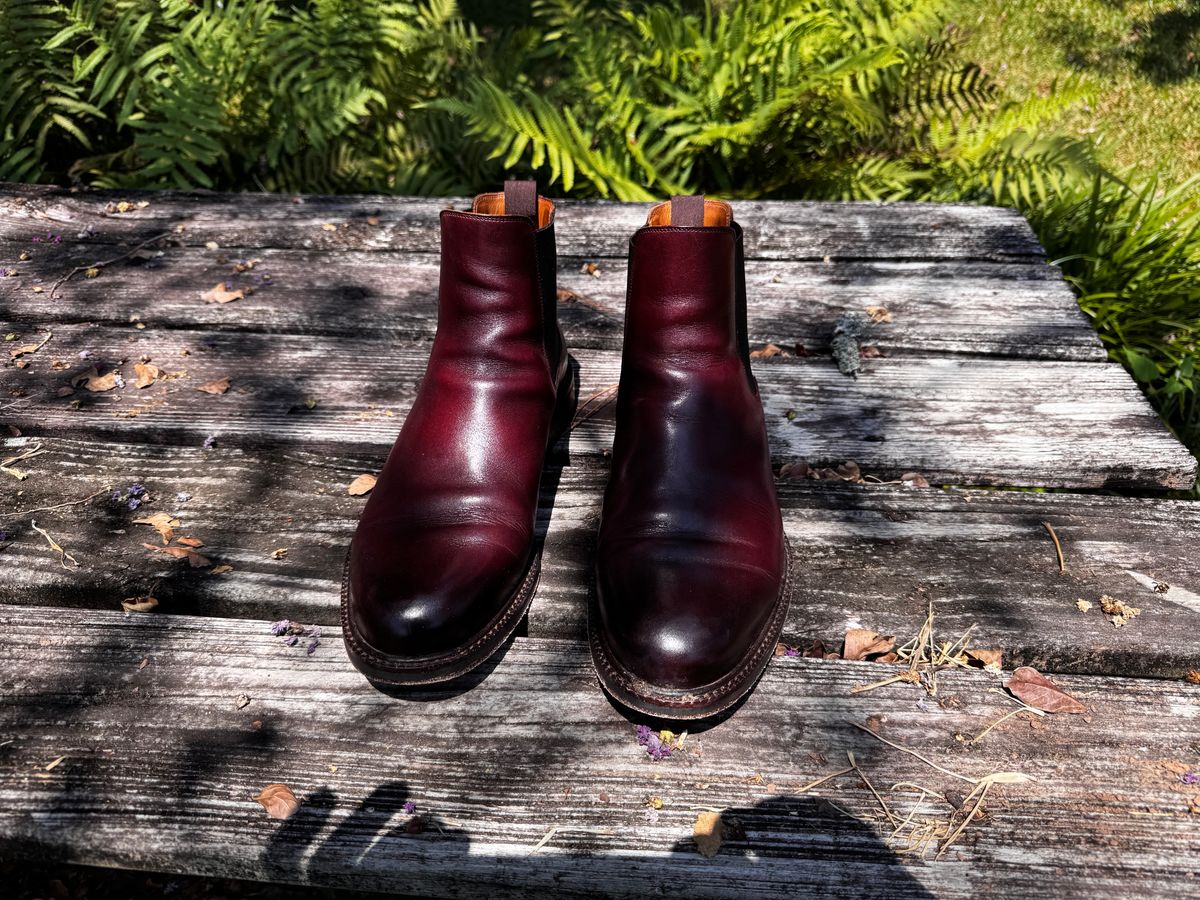 Photo by ShawnParr on August 10, 2024 of the Beckett Simonon Preston Chelsea Boots in Bordeaux.