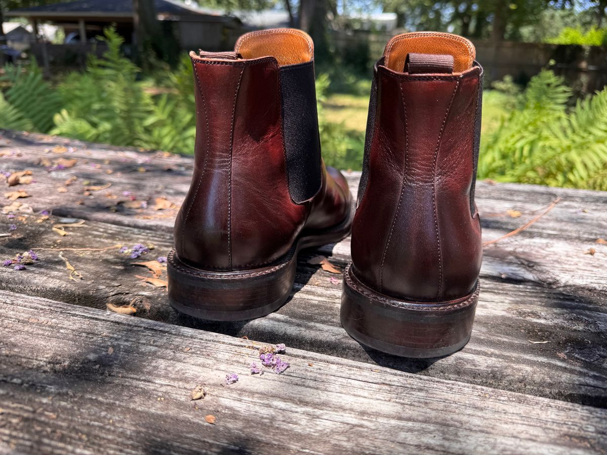 Photo by ShawnParr on August 10, 2024 of the Beckett Simonon Preston Chelsea Boots in Bordeaux.