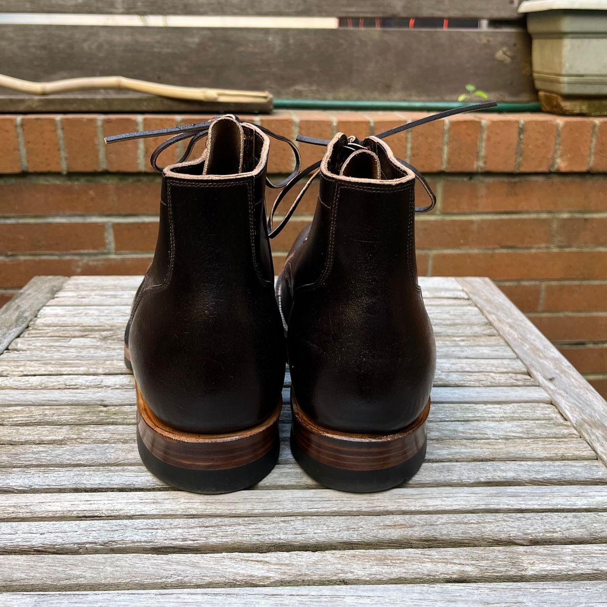 Photo by DesperadoUnderTheEaves on October 2, 2025 of the Viberg Service Boot in Horween Brown Waxed Flesh.