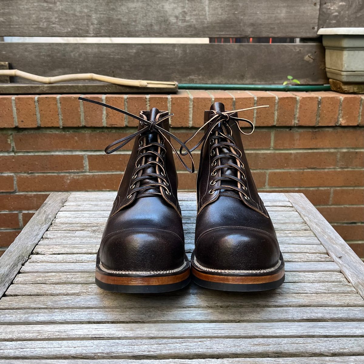 Photo by DesperadoUnderTheEaves on October 2, 2025 of the Viberg Service Boot in Horween Brown Waxed Flesh.