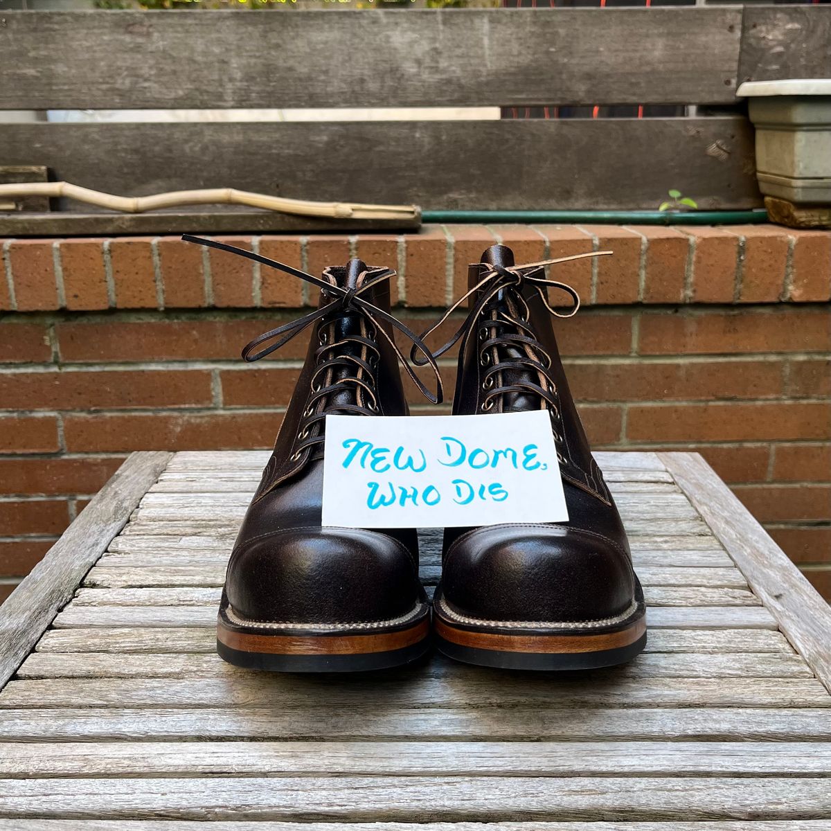 Photo by DesperadoUnderTheEaves on October 2, 2025 of the Viberg Service Boot in Horween Brown Waxed Flesh.