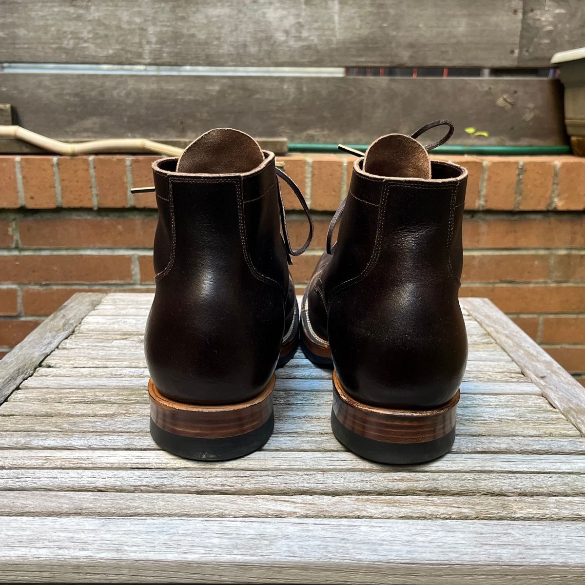 Photo by DesperadoUnderTheEaves on November 4, 2025 of the Viberg Service Boot in Horween Brown Waxed Flesh.
