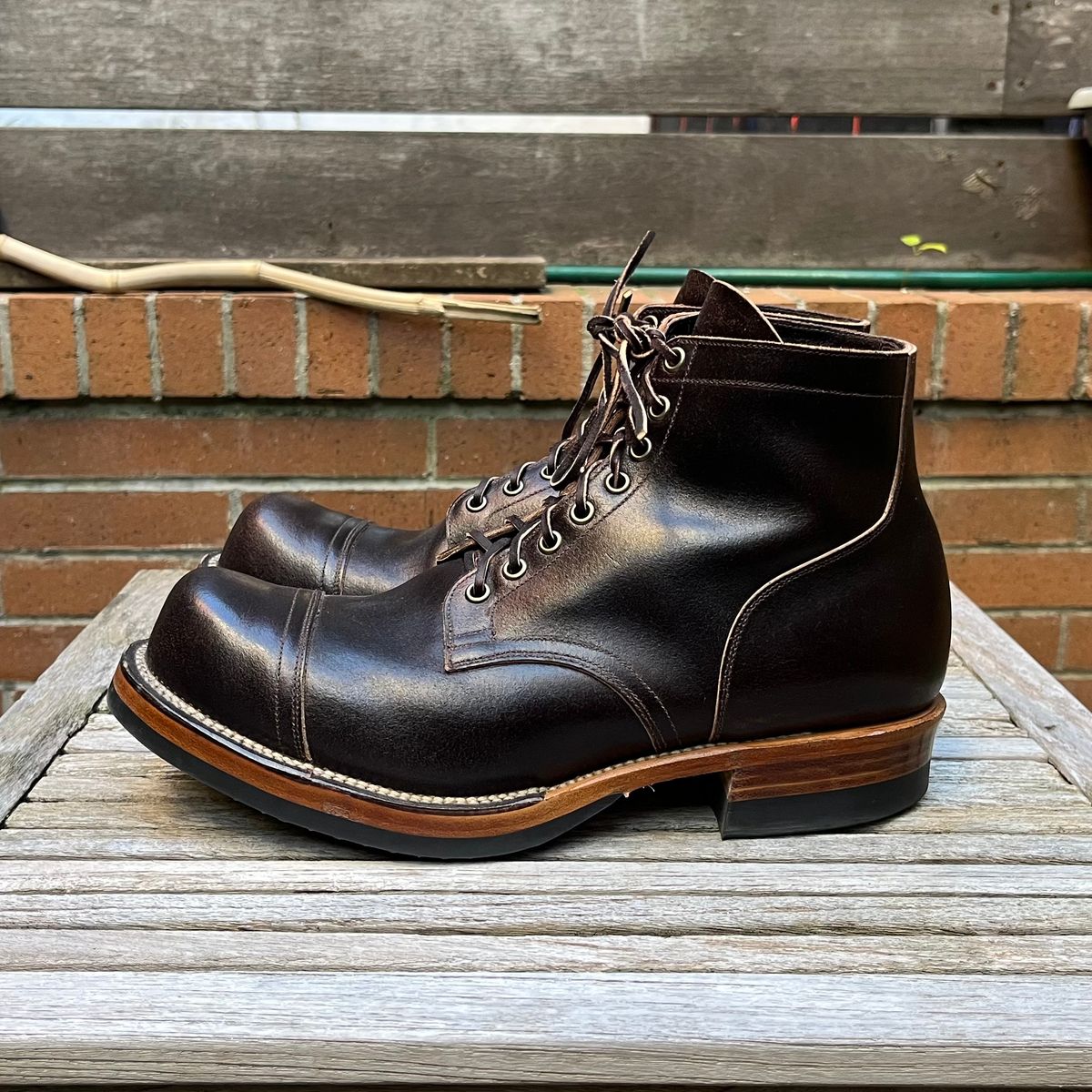 Photo by DesperadoUnderTheEaves on November 4, 2025 of the Viberg Service Boot in Horween Brown Waxed Flesh.